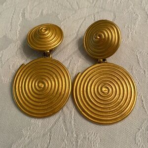 Brushed gold drop clip statement earrings